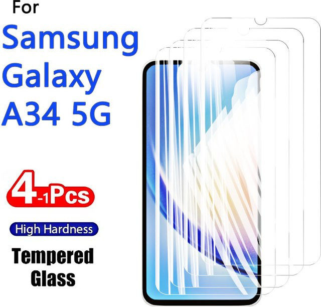 Samsung Galaxy A34 5G Displayschutzfolie aus gehärtetem Glas, 1–4 Stück, transparent - Bild 1