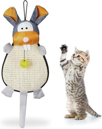 Relaxdays Kratzmatte für Katzen aus Sisal in Beige mit integriertem Spielball, B/T/H: 55 x 22 x 10 cm