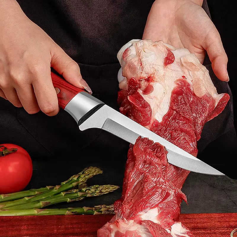 InLeung Fleischmesser aus Edelstahl mit ABS-Griff und Schutzhülle, Farbe Silber - Bild 2