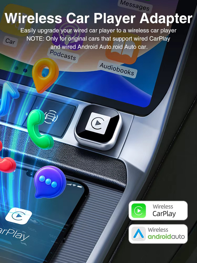 AKAMATE 2-in-1 CarPlay und Android Auto Adapter, kabelloser Bluetooth Dongle für das Original-Autoradio, Schwarz - Bild 7