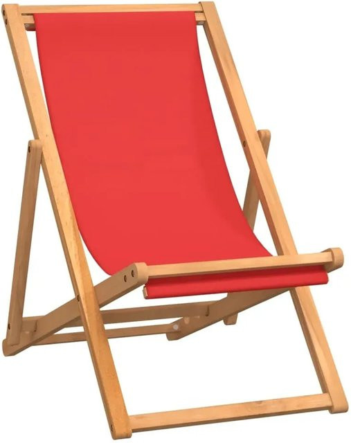 vidaXL Strandstuhl klappbar aus Teak-Hartholz und Stoff in Rot, B/T/H: 56 x 105 x 96 cm - Bild 1