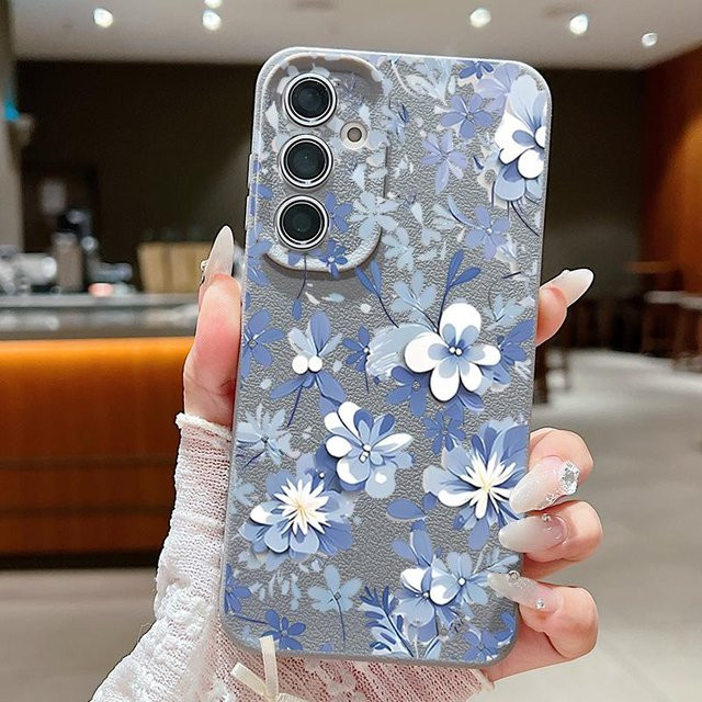 Blaues Silikon Handyhülle mit Blumenmuster für Samsung Galaxy A15 5G A14 A16 A17 A25 A26 A34 A35 A36 A53 5G A54 A55 A56 - Bild 1