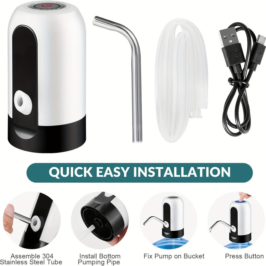 Elektrische Wasserflaschenpumpe von YC Direct, USB wiederaufladbare automatische Trinkwasserpumpe für 3-5 Gallonen Flaschen, Schwarz - Bild 3