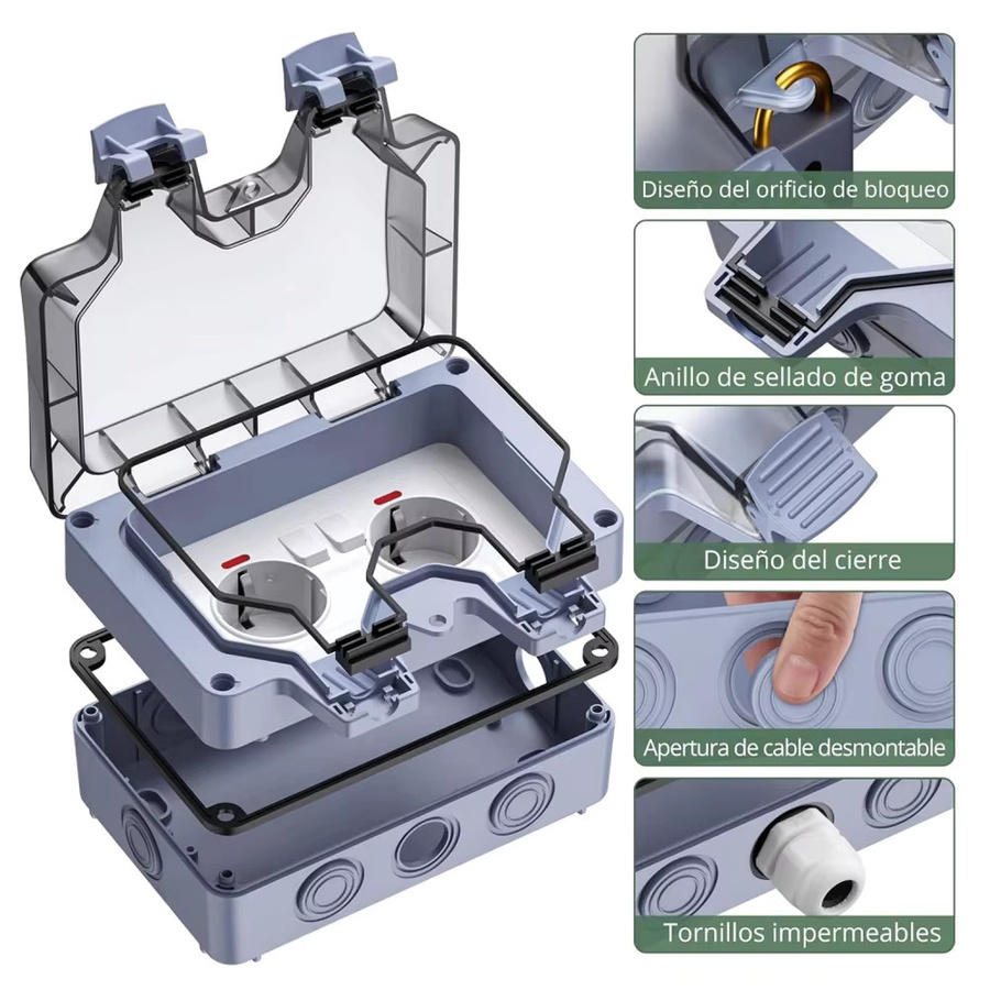 EIOMR IP66 wasserdichte und staubdichte Steckdosenbox für den Außenbereich, grau, B/T/H: 150,0 x 114,0 x 96,0 cm - Bild 3