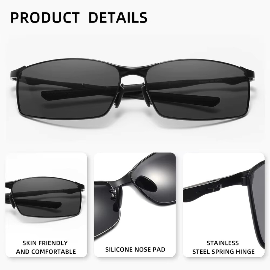 FORKING Sonnenbrille, rechteckiger Rahmen, Metall, schwarz, polarisiert, Herren - Bild 2