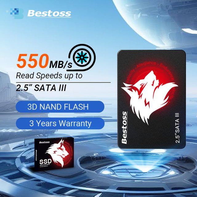 Bestoss SSD 2,5 Zoll SATA 3.0 Solid State Drive für Laptop und PC in Schwarz - Bild 1