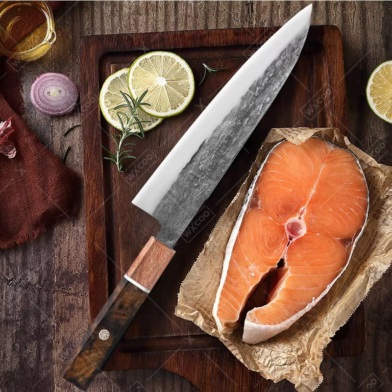 WXCOO Handgeschmiedetes Santoku-Messer aus Edelstahl mit Holzgriff in Silber - Bild 4