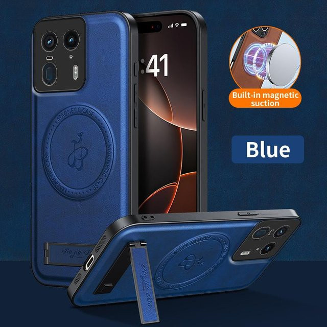 Leder Ständer Hülle für Motorola Moto Edge 70 60 50 Ultra Fusion Pro Neo 5G mit Magnetischer MagSafe Abdeckung und Kameraabdeckung in Blau - Bild 1