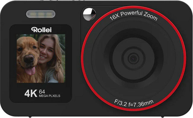 Rollei Compactline 64 Dual Screen Kompaktkamera in Schwarz mit 64 MP und 4K - Bild 1