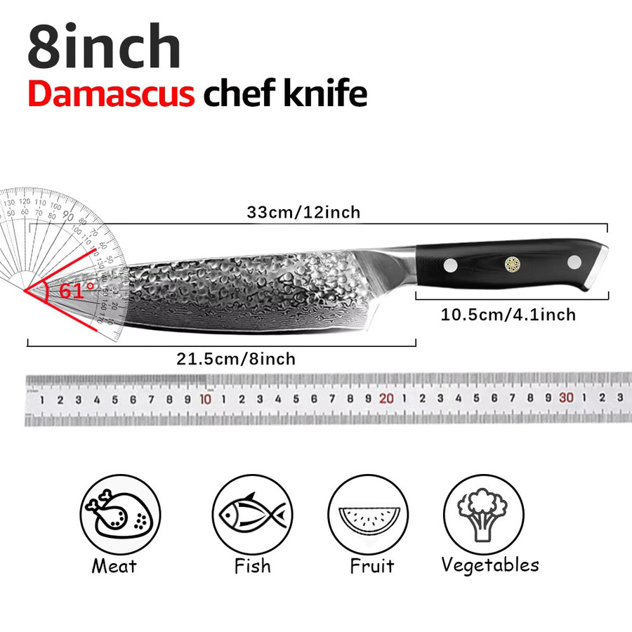 MYVIT Chefmesser aus 67-lagigem Damaststahl mit schwarzem G10-Griff, 8 Zoll (20,32 cm) - Bild 5