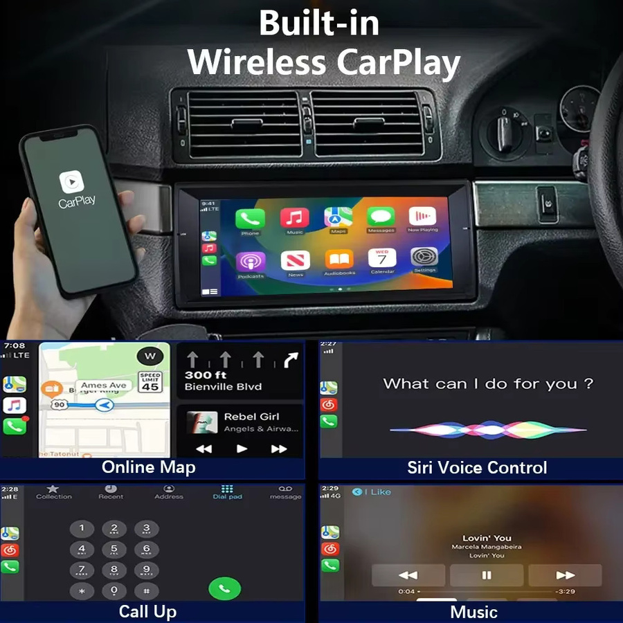 SZCHSTEK Kabelloses CarPlay Upgrade für BMW 5er E39 (1995-2003) mit Bluetooth, GPS, Wi-Fi und FM in Schwarz - Bild 3