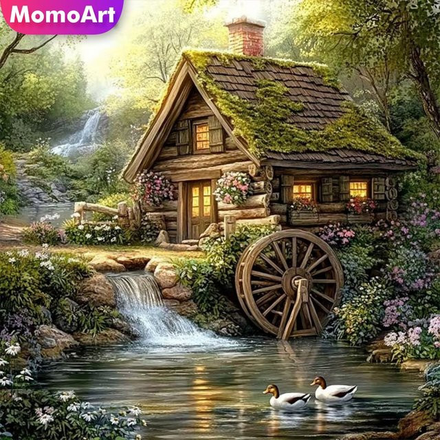 Momoart Haus-Landschaft Diamantmalerei, Bastelset, Natur, Bunt / Mehrfarbig - Bild 1
