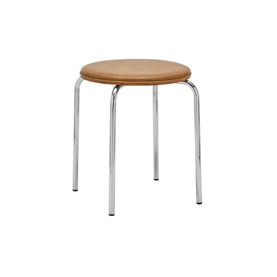 House Doctor Hocker Comma in Cognac mit Kunstlederbezug, Durchmesser: 37 cm, Höhe: 45 cm - Bild 1
