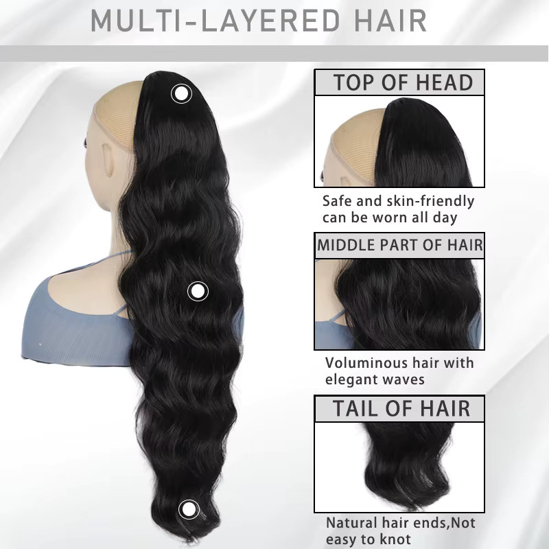 ISIGROSI Clip-on-Pferdeschwanz Haarverlängerung, gewellt, 61 cm, Damen - Bild 3