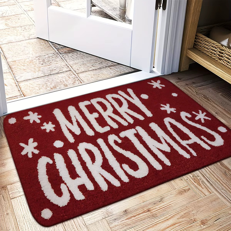 VIKAMA Weihnachtsteppich in Rot mit grafischem Design, weiche Fußmatte für Wohnzimmer und Schlafzimmer, B/T: 60 x 40 cm - Bild 3