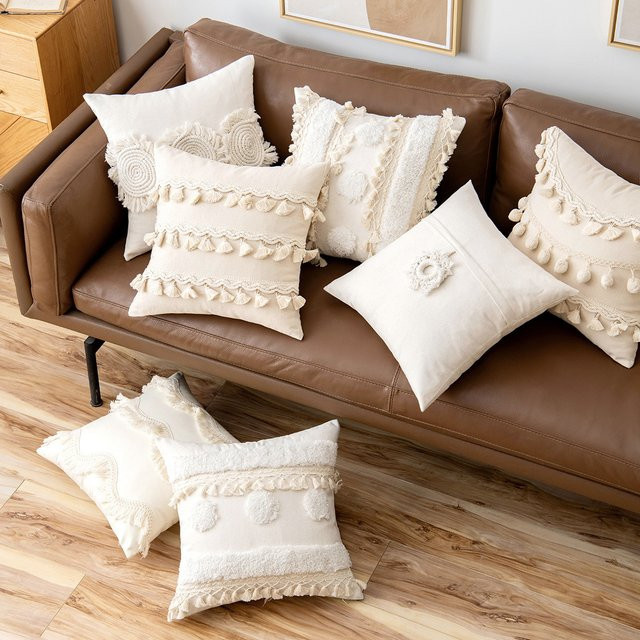 Inyahome Boho Kissenbezug aus Leinen in Elfenbein mit Quasten, Rechteckig, B/H: 50 x 30 cm oder 45 x 45 cm - Bild 1