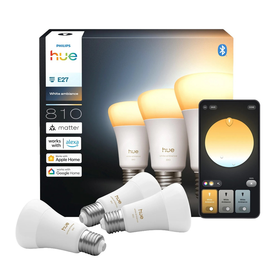Philips Hue White Ambiance LED Leuchtmittel E27, 3er Set, Weiß, dimmbar, 6 W - Bild 2