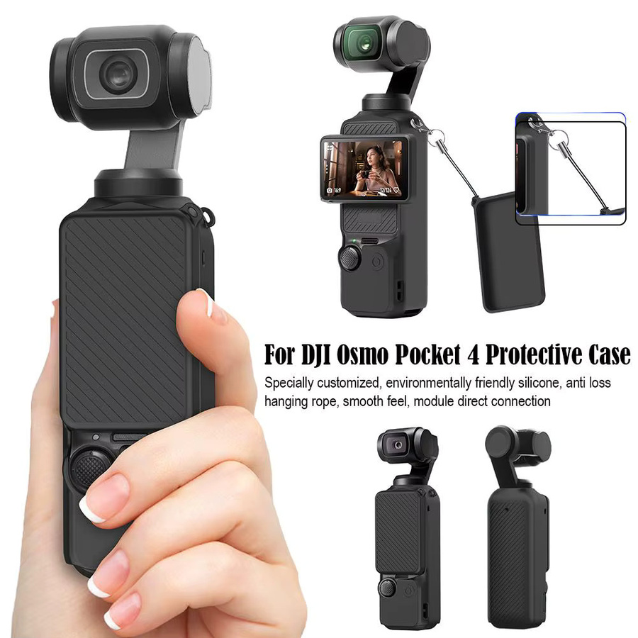 DJI Osmo Pocket 4 Silikon-Schutzhülle in Schwarz mit Displayschutz, stoßfest und rutschfest - Bild 4