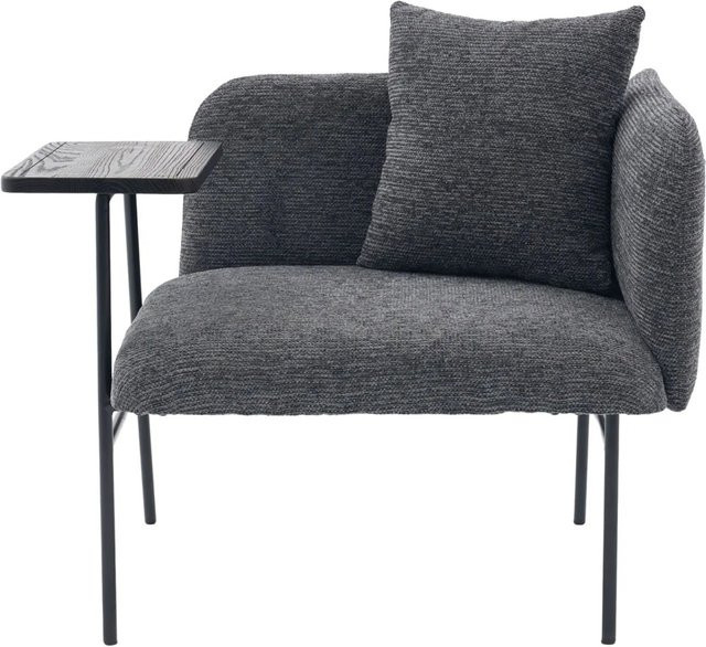 PXloue Einzelsessel aus Chenille mit Beistelltisch und Seitentaschen, Dunkelgrau, mit Metallrahmen und Armlehnen - Bild 1