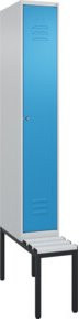 C+P Spind Classic PLUS Garderobenschrank mit Sitzbank, 1 Abteil, Lichtgrau, B/H/T: 212 x 81,5 x 30 cm, mit Zylinderschloss und 4 Garderobenhaken - Bild 1