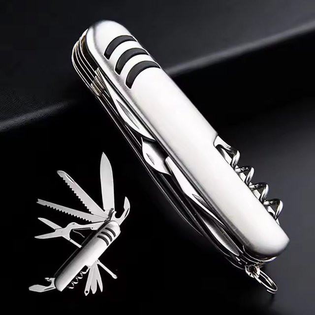 Multifunktionales 11-in-1 Taschenmesser von Ninth World, faltbares Outdoor-Werkzeug aus Edelstahl in Silber - Bild 1