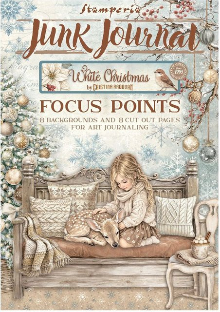 Stamperia A5 Junk Journal Focus Points White Christmas Papier Set in Multicolor - Bild 1