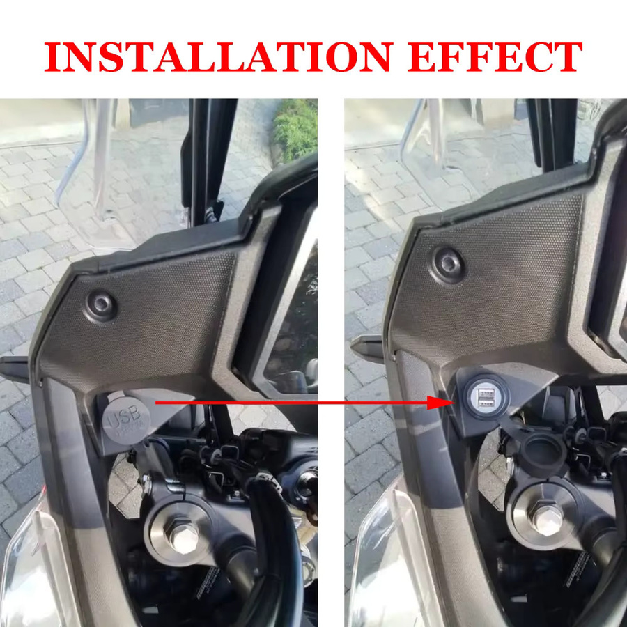 Dual USB Ladegerät für Honda Transalp XL750 (Modelle 2023-2024) mit USB-A und USB-C in Schwarz - Bild 2