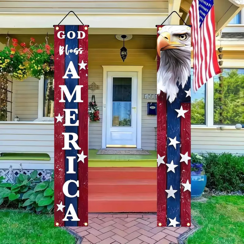 VIKAMA Türbanner zum 4. Juli mit amerikanischer Flagge als patriotische Party-Dekoration für draußen, B/H: 30 x 180 cm, Mehrfarbig - Bild 5