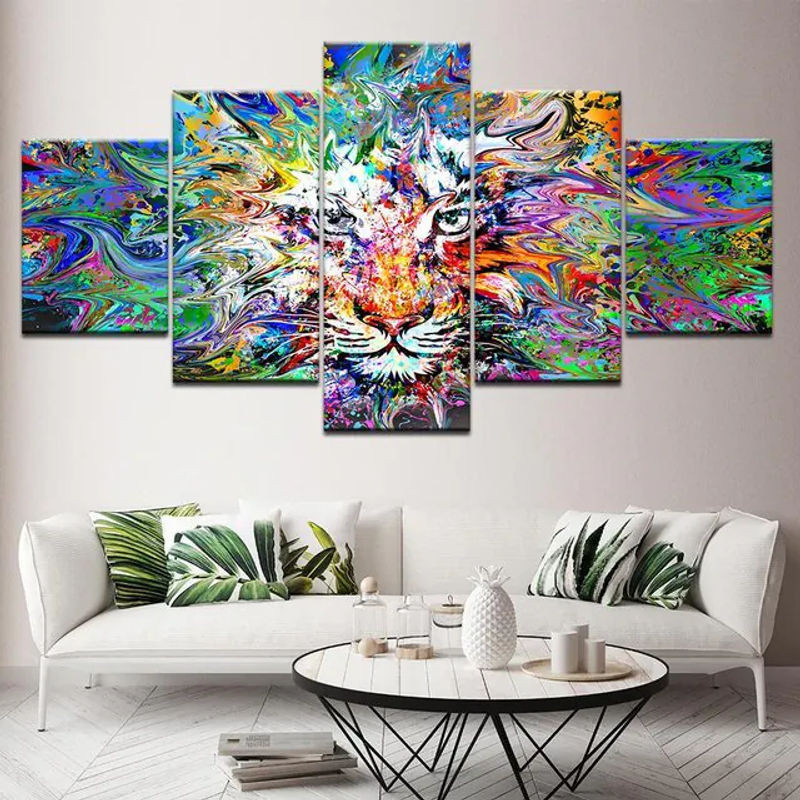 iaidegou-7 Wandkunst Set aus 5 Teilen mit Aquarell Tier-Motiven auf Leinwand, modernes mehrfarbiges Poster im Querformat, rahmenlos, B/H: 20 x 35 cm (2 Stück), 20 x 45 cm (2 Stück) und 20 x 55 cm (1 Stück) - Bild 1