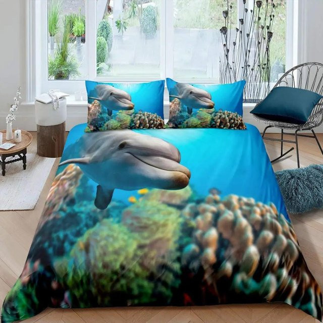 Your Warm Home Bettwäsche-Set mit 3D-Delfin-Motiv in Blau, Polyester, B/H: 240 x 210 cm - Bild 1