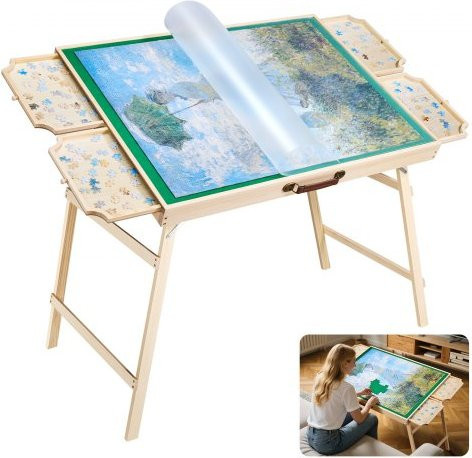 VEVOR Puzzle Tisch aus Holz in Braun mit 4 Schubladen, Abdeckung und Filzoberfläche, verstellbarer Neigungswinkel, B/T: 86 x 63 cm - Bild 1