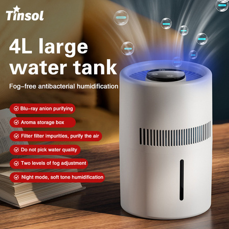 TINSOL Luftbefeuchter und Luftreiniger mit HEPA-Filter, Negativ-Ionen-Funktion und Aromatherapie-Diffusor, Weiß, 4 l