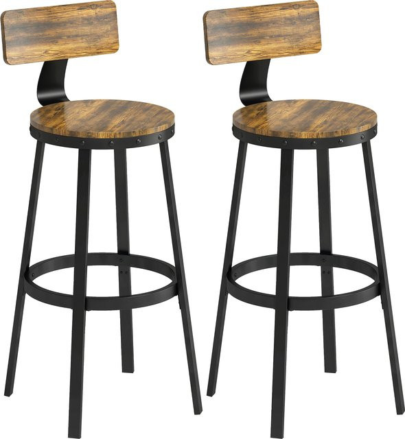 HOMCOM 2er-Set Barhocker in Rustikalem Braun mit Rückenlehne und Fußstütze aus Metall und Kunstleder für Küche und Esszimmer - Bild 1