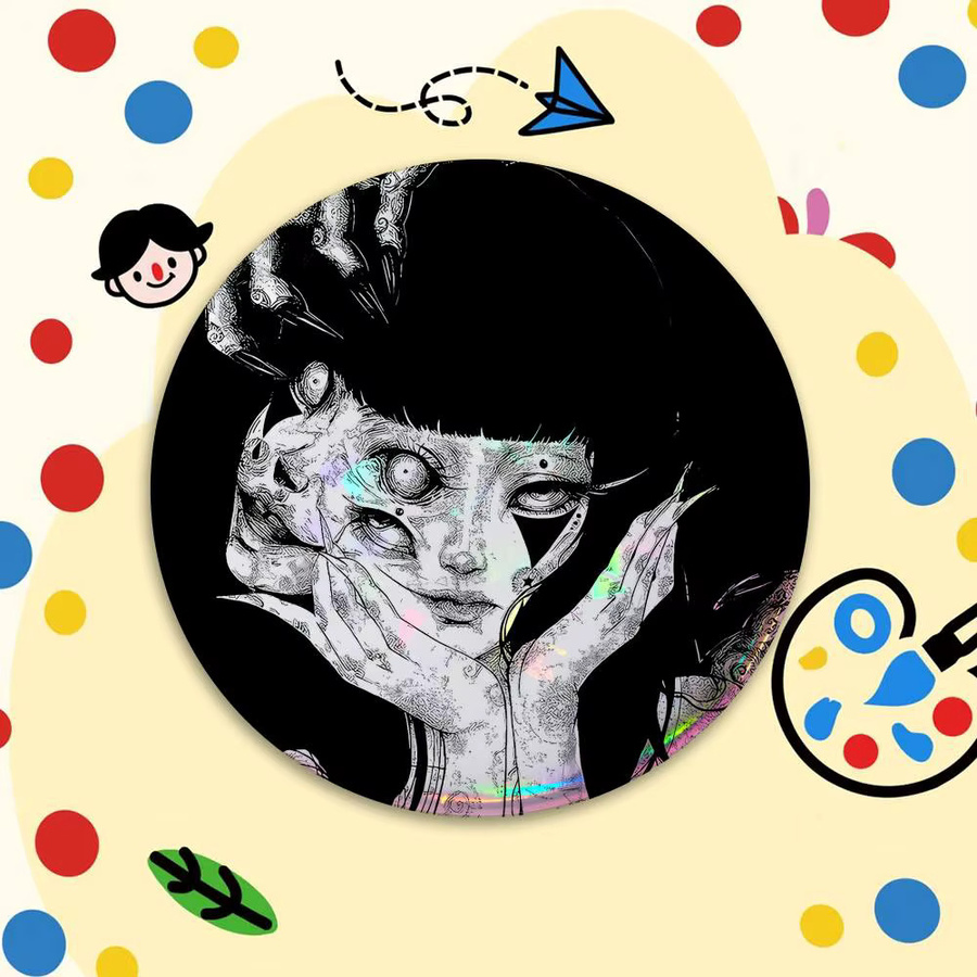 Brosche Horror Anime T-Tomie, Weißblech, Rund, Weiß - Bild 2