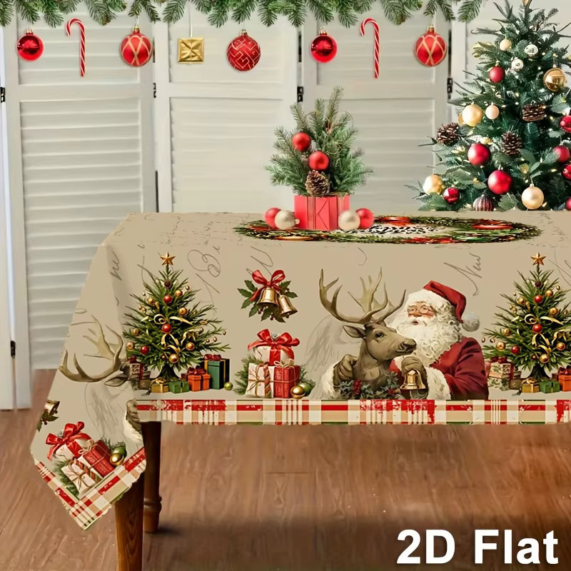 DUTRIEUX Weihnachtstischdecke Beige aus Polyester und Leinen mit Weihnachtsdesign, rechteckig und maschinenwaschbar - Bild 2