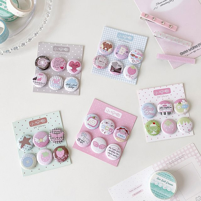 6-teiliges Set Cartoon Engel und Herz Anstecknadeln, bunte Mini-Broschen für Rucksäcke und Accessoires, Durchmesser: 25 mm - Bild 1