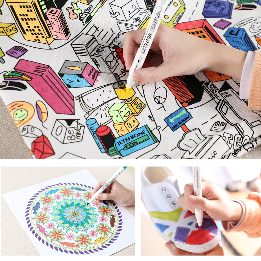 Permanente Stoffmarker-Stifte mit Doppelspitze in 24 Farben für T-Shirts, Sneaker und Canvas-Taschen, Multicolour - Bild 4
