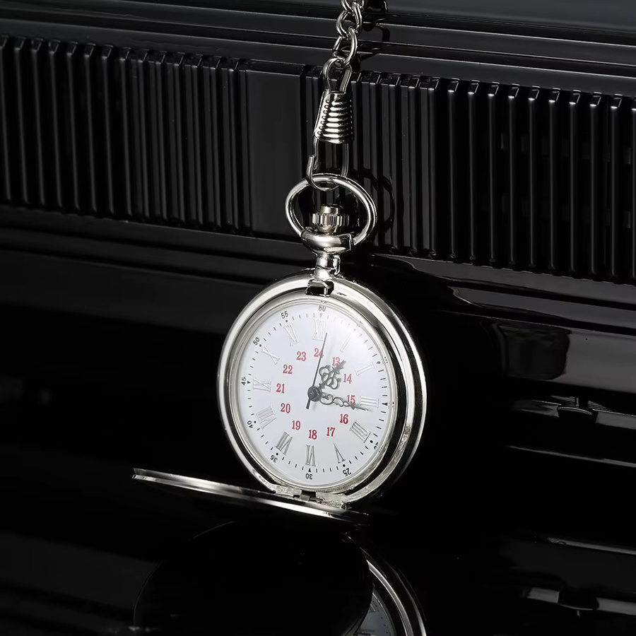 Taschenuhr Quarz, Silber, Römische Ziffern, Unisex - Bild 5