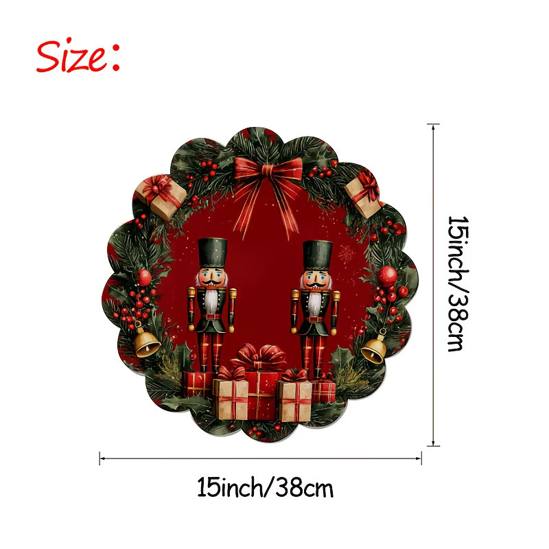VIKAMA 4er Set Weihnachts-Nussknacker Tischsets mit goldener Schleife in Rot und Gold, runde Platzsets für die Weihnachtsdekoration - Bild 2