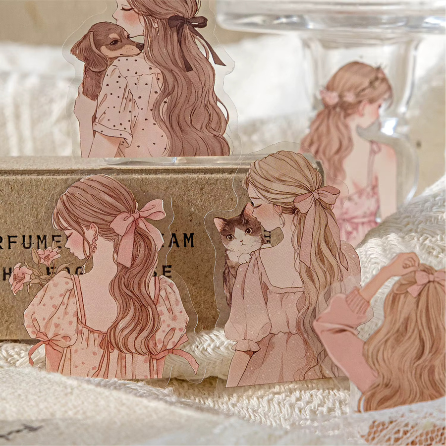 JIANQI 30 Stück Ästhetische Aufkleber für Mädchen, Dekorative Stick-Etiketten für Tagebuch und Scrapbooking, Mehrfarbig - Bild 1