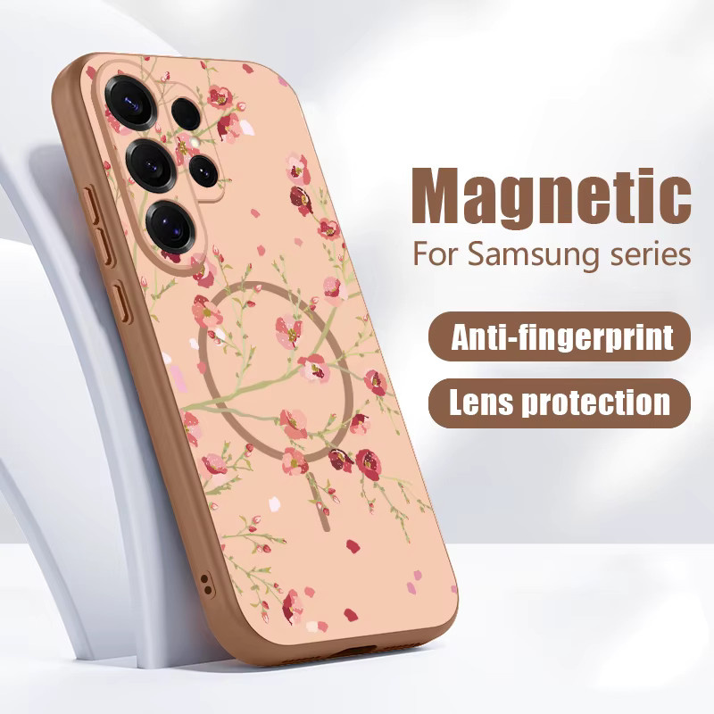 Magnetische Handyhülle mit Blumenmuster für Samsung Galaxy S25 S26 Ultra S24 S23 FE A56 A37 A16 A55 A15 A36 in Orange Multicolour - Bild 3