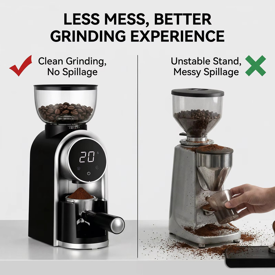 Podofo Elektro-Kaffeemühle mit Touchscreen, Schwarz, 25 Mahlstufen, 250g Bohnenbehälter und 160g Pulverbehälter - Bild 5