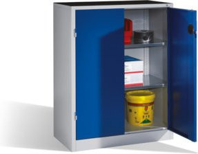C+P Schwerlast-Beistellschrank mit Drehtüren und 2 Regalböden, Korpus Lichtgrau, Front Enzianblau, H x B x T: 120 x 93 x 50 cm - Bild 1