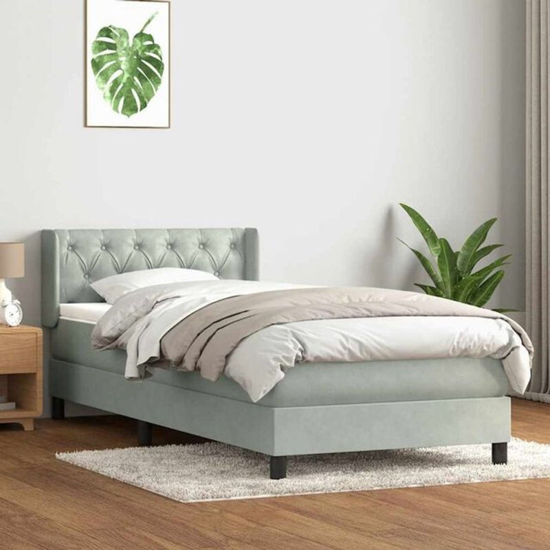 Vidaxl Boxspringbett mit Matratze in Grau aus Samt, B/L: 80 x 210 cm - Bild 1