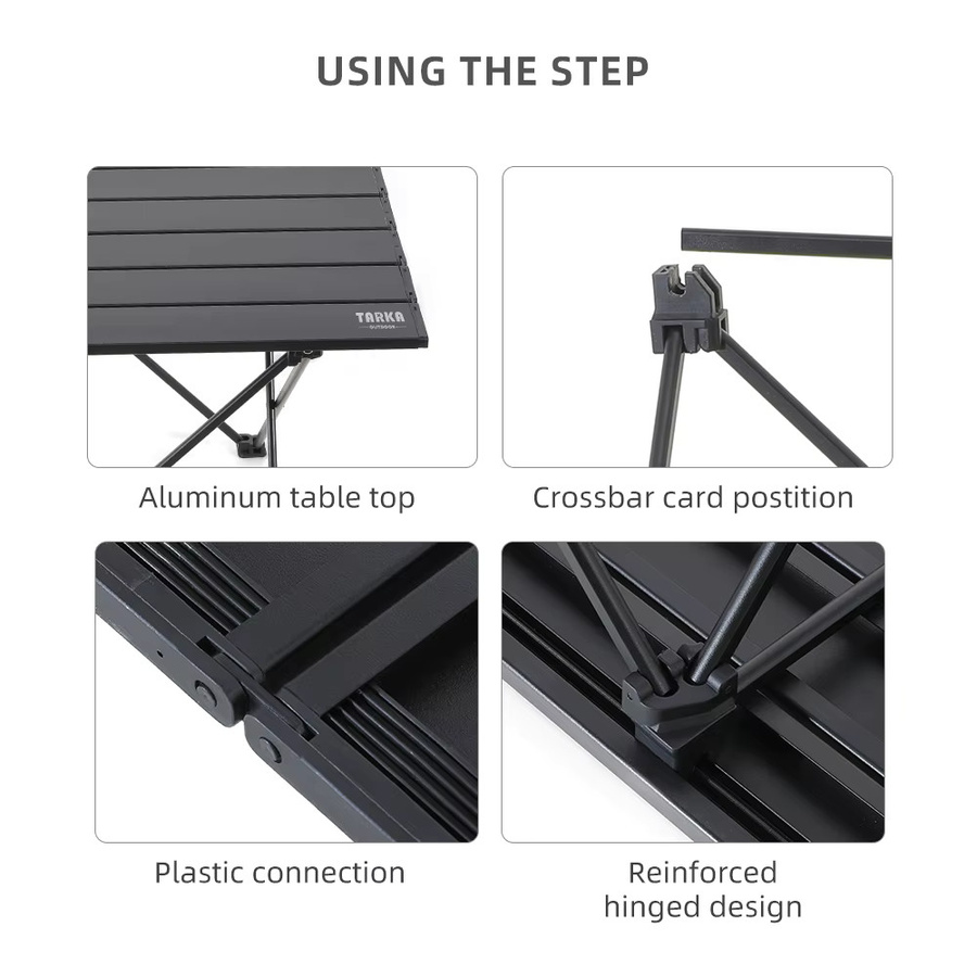 TARKA Camping-Tisch aus Aluminium-Legierung, klappbarer Eierroll-Tisch in Schwarz Matt - Bild 3