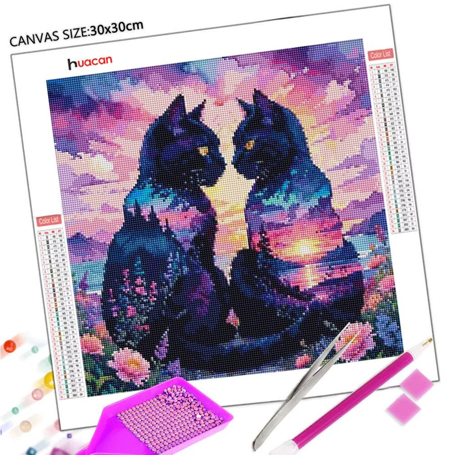 Huacan Diamantgemälde Katze und Blumenlandschaft als Diamant-Stickerei-Set in Multicolor, B/H: 20 x 20 cm - Bild 2