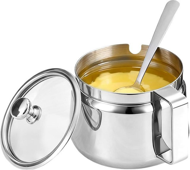 Edelstahl-Ghee-Behälter in Silber mit Deckel, 500 ml Vorratsbehälter für Zucker, Salz, Tee und Gewürze - Bild 1