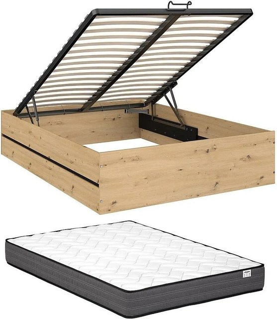 Vente-unique Bett Ludaro mit Bettkasten in Schwarz und Natur, B/T/H: 160 x 200 x 40 cm, Höhe: 168 cm - Bild 1