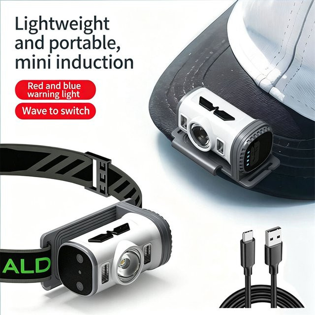 Mikenoon Multifunktionale LED-Kopflampe mit Bewegungssensor und Hutclip, wiederaufladbare Stirnlampe für Outdoor, Angeln und Camping - Bild 1