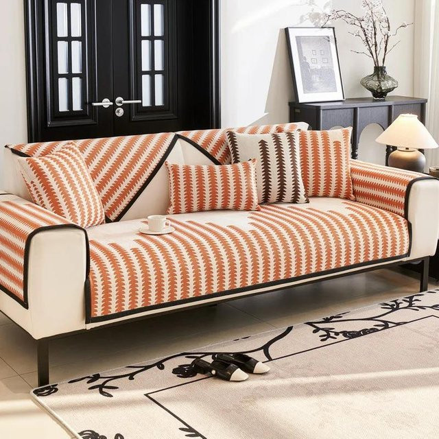 Rutschfester Chenille Kissenbezug in Weizenstil für Sofa und Couch, Farbe: Orange, B/T/H: 45 x 45 x 0 cm - Bild 1